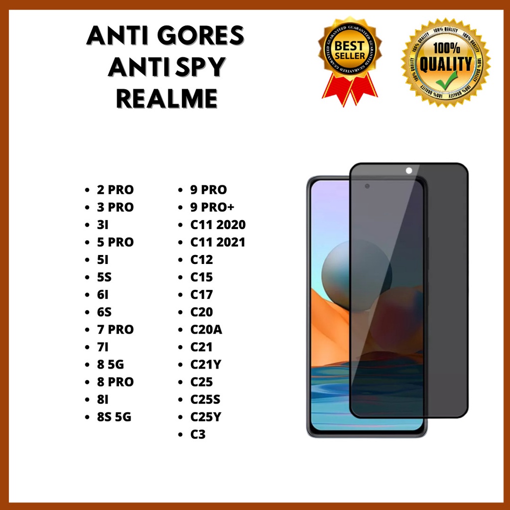 TG ANTI SPY / ANTI PRIVACY - REALME 2 PRO-3 PRO-3I-5 PRO-5I -5S-6I-6S-7 PRO-7I-8 5G8 PRO-8I-8S 5G-9 PRO-9 PRO+ - C11 2020-C11 2021-C12-C15-C17-C20-C20A-C21-C21Y-C25-C25S-C25Y-C3