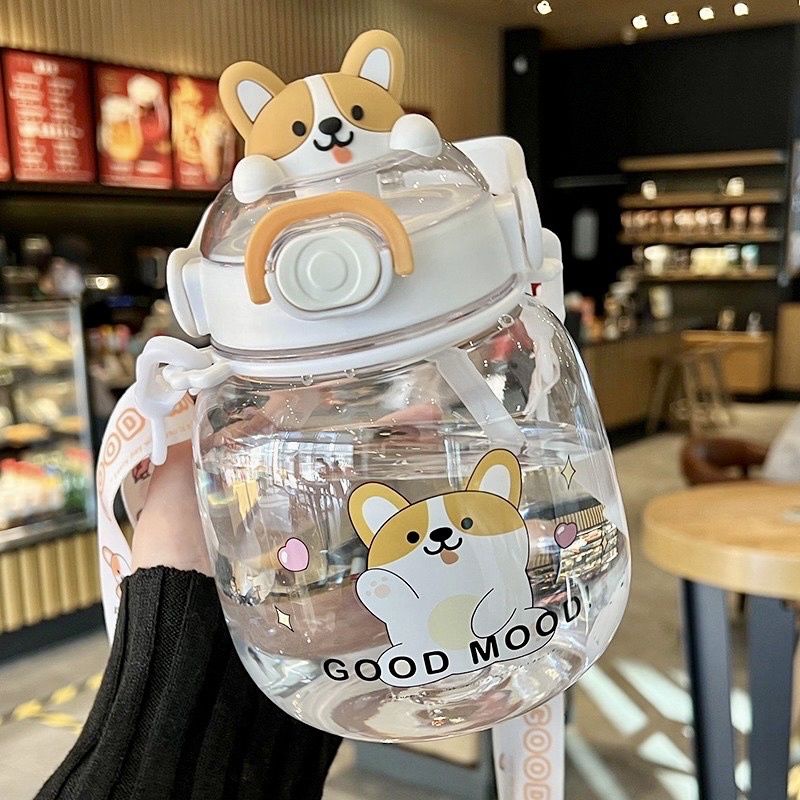 botol minum sedotan anak 1100 ml animal lucu (free gantungan+ sticker 3d)