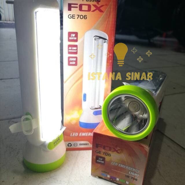 Fox Lampu Emergency + Senter Charge Cas GE-706 GE 706 Neon Darurat