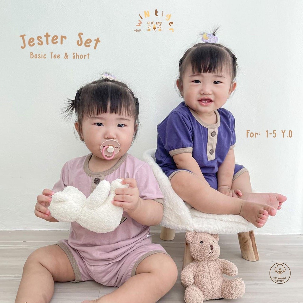 Jester Set 1-5 Tahun Twin Tiger Setelan Pendek Jaster Anak Model Playset Adem CBKS