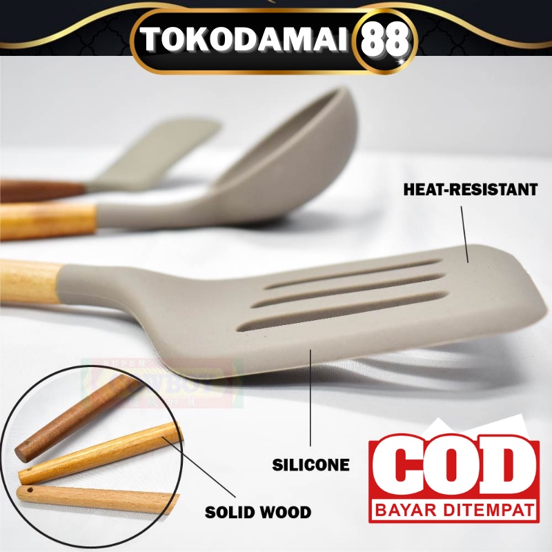 SUTIL SILIKON / SPATULA SILIKON TAHAN PANAS DENGAN GAGANG KAYU PER PCS