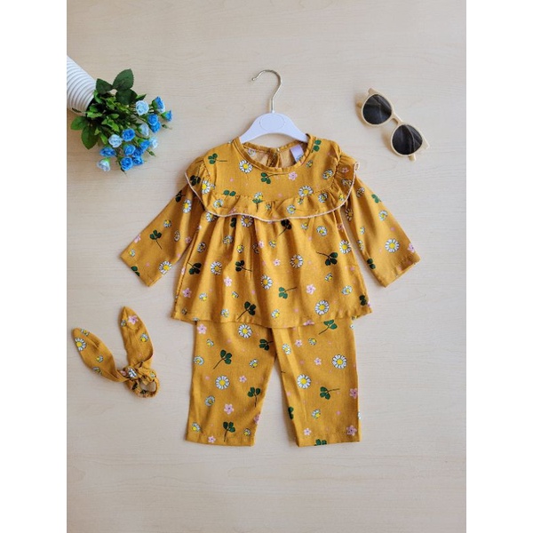 Baju Anak Bayi Perempuan Liliana || One Set Anak Perempuan || Setcel Anak Perempuan-Mustard Flower