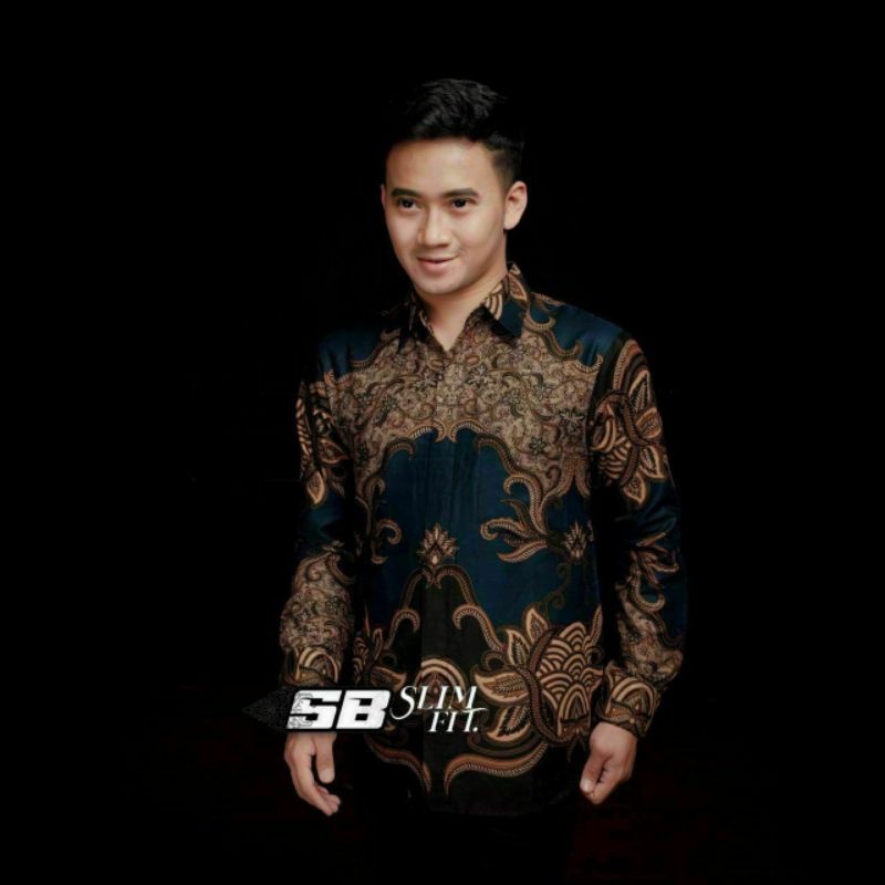 batik pria kemeja batik pria lengan panjang size m l xl xxl terlaris-Karang navy