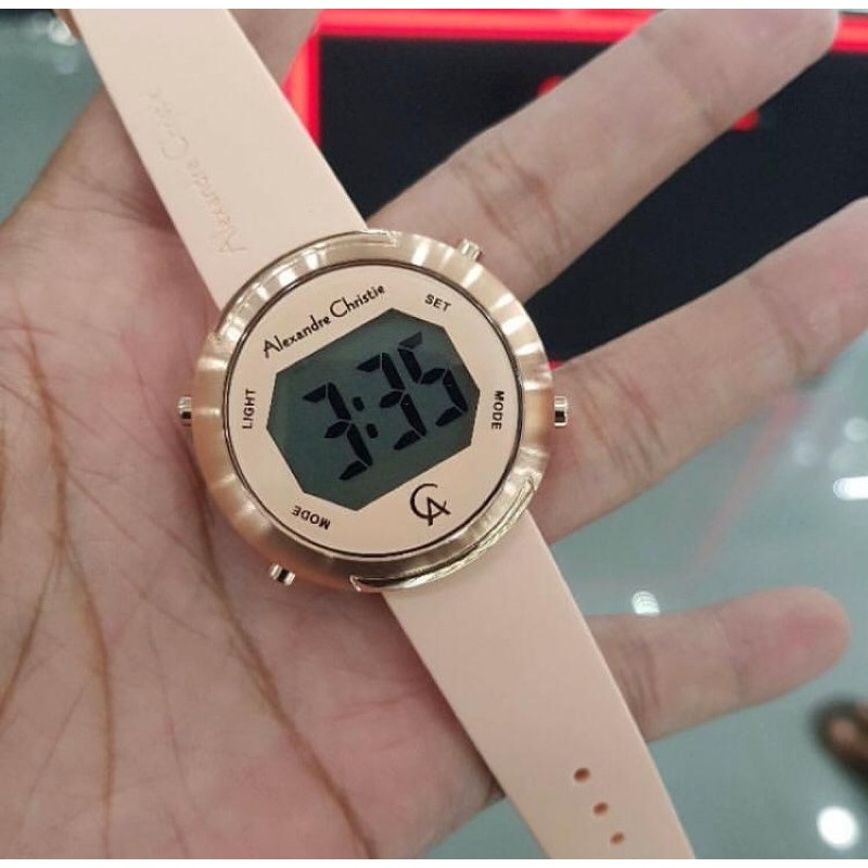 jam tangan alexandre christie ac 9227 original peach rubber