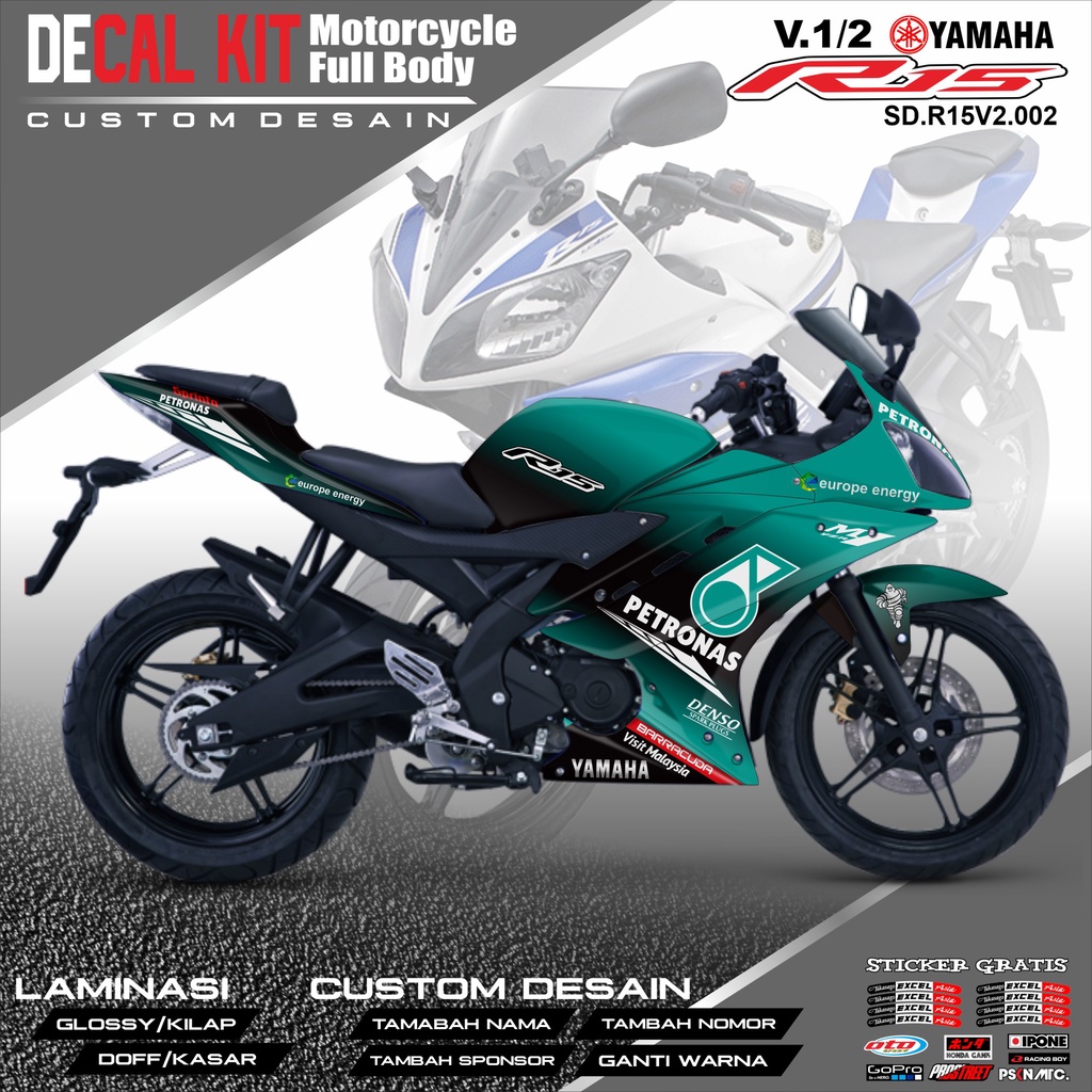 Decal R15 V1 V2 - Dekal Stiker Striping Fullbody Fullblock List YAMAHA R15 V1 V2 Custom Desain PETRO