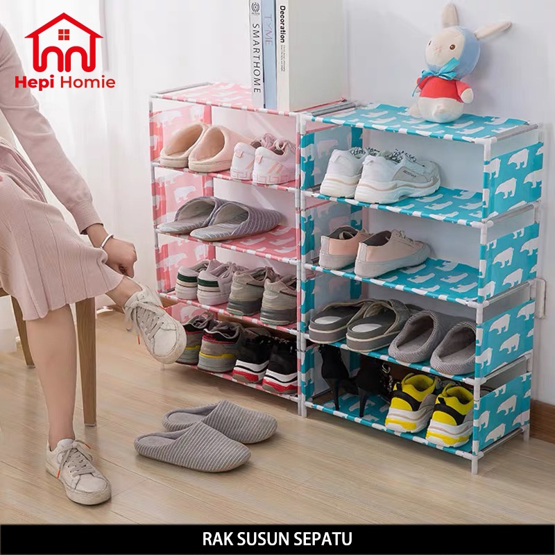 [HH] RAK SEPATU PORTABLE / SHOES RACK 5 LAYER / TEMPAT SENDAL SANDAL KAIN PLASTIK BERTINGKAT 3 SUSUN