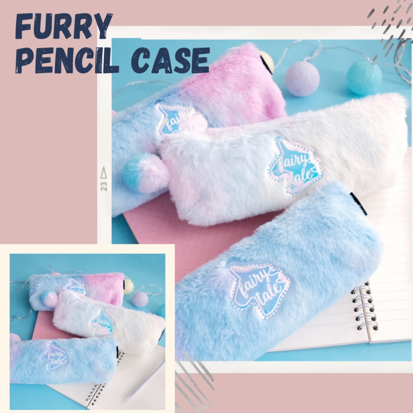 

Tempat pensil anak sekolah korea bulu plush pouch kado unik stationery kotak pensil impor murah
