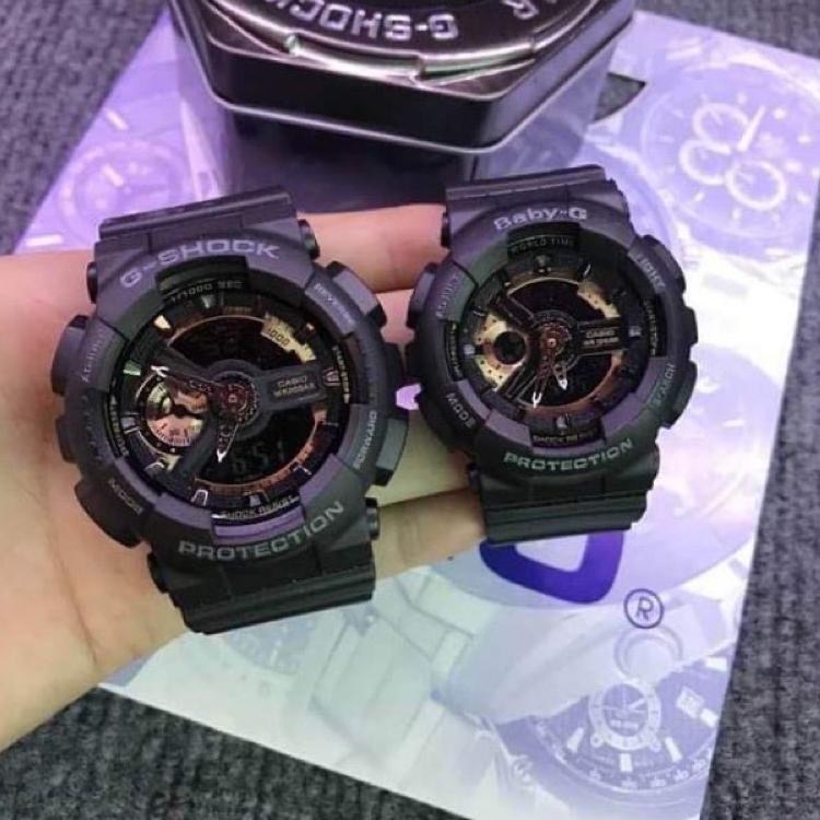 "MK. 745534" JAM TANGAN NEW G SHOCK GA110 BGA110 HITAM LIST PUTIH COUPLE