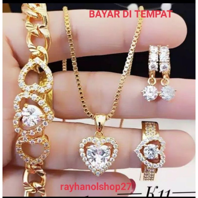 SET perhiasan wanita Dewasa lapis emas 24k permata xuping model'Love R-0-27 permata