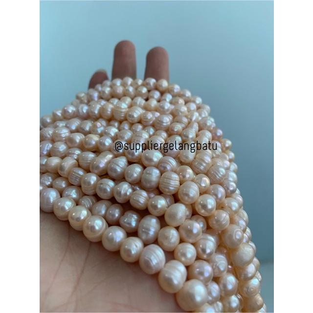 Bahan Mutiara Air Tawar Barok / Baroque PEACH 8 x 12mm Bulat pearl