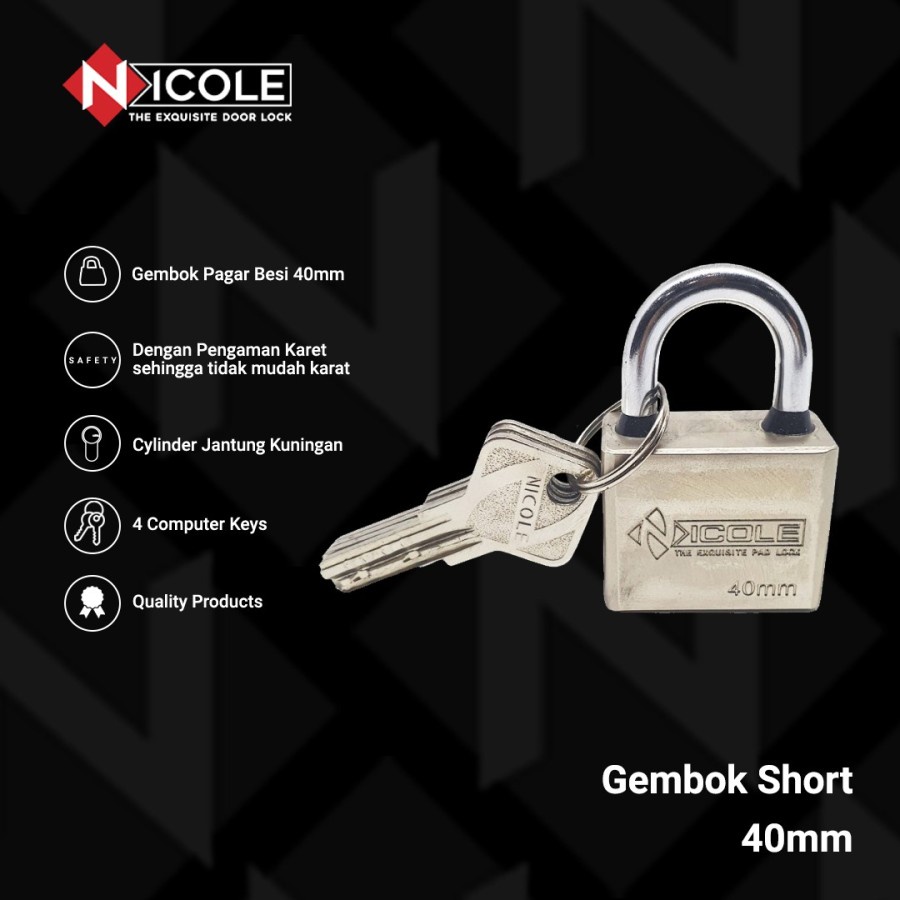 Nicole Gembok Pintu Rumah Besi / Gembok Pagar / Padlock 40mm