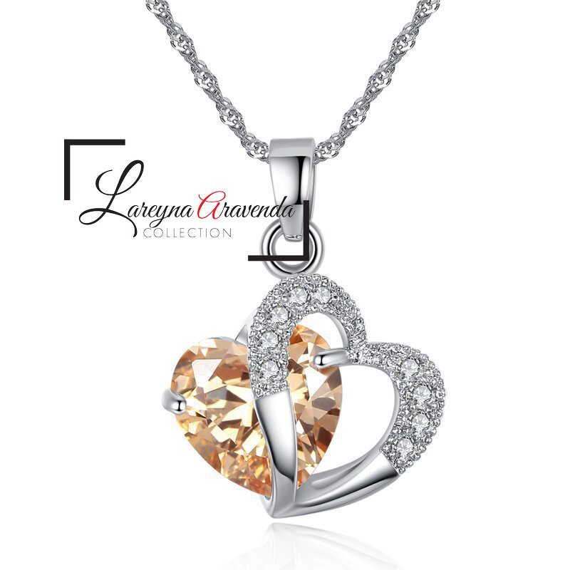 Kalung Titanium &amp; Liontin Kristal Wanita Model Crystal Double Love KL068