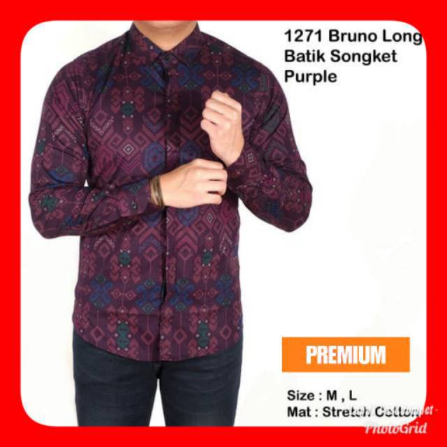 Baju Kemeja Hem Batik Pria Ungu Lengan Panjang  / Baju Batik Panjang Model Terbaru 2019 warna Ungu