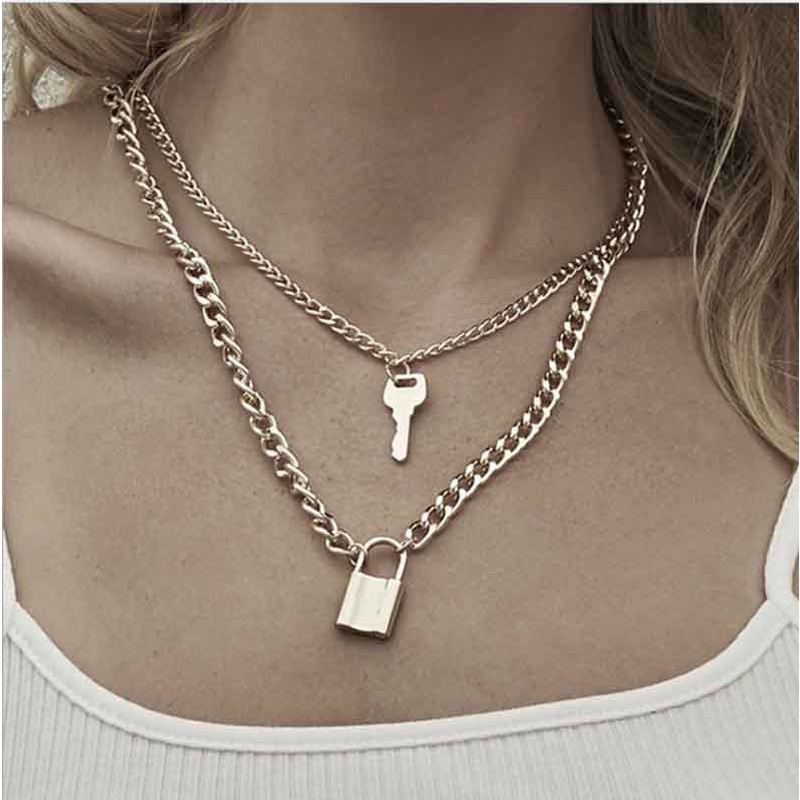 ✿AYN✿ Korean Fashion Kalung Gembok Emas K17 Liontin Kalung Rantai  Simple Kunci Kreatif Wanita