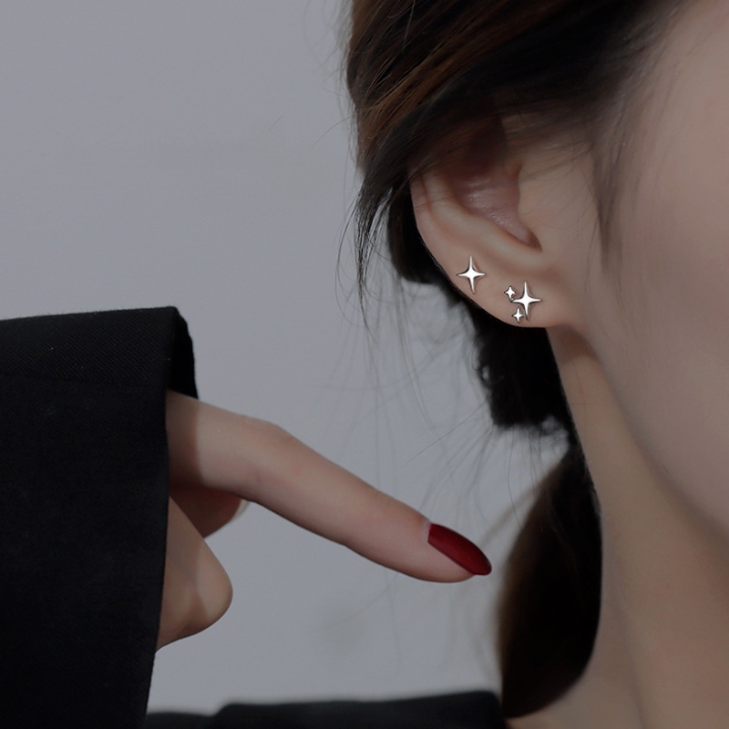 Papaozhu Trendi S925 Perak Bintang Kecil Stud Anting-Anting Untuk Wanita Gadis Fashion Telinga Perhiasan Kreatif Bintang Anting-Anting Aksesoris Sehari-Hari