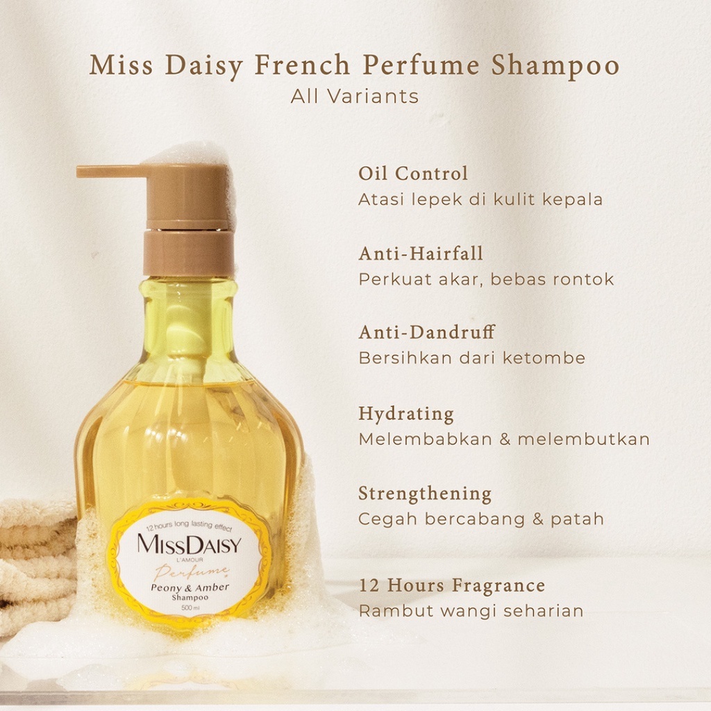 [ FREE GOLD 24K ] MISS DAISY French Perfume Shampoo | Sampo Rambut Lembut Anti Rontok Lepek Wangi 12 Jam Original BPOM