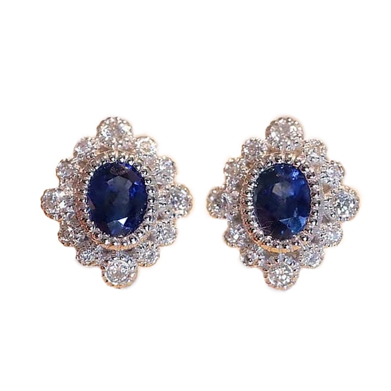 Anting Stud Cubic Zirconia Bentuk Oval Warna Putih Biru Lapis Silver Untuk Wanita