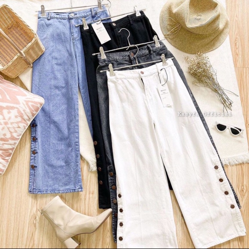 VIYI KULOT JEANS BELAH KANCING SAMPING // DORIA KULOT BELAH PREMIUM