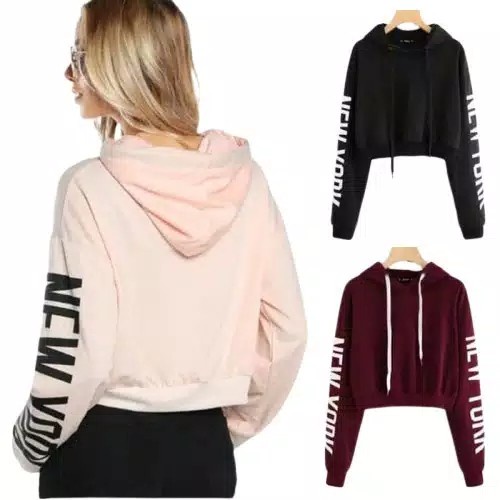 CentCentStore Sweater Wanita Crop Hoodie NewYork
