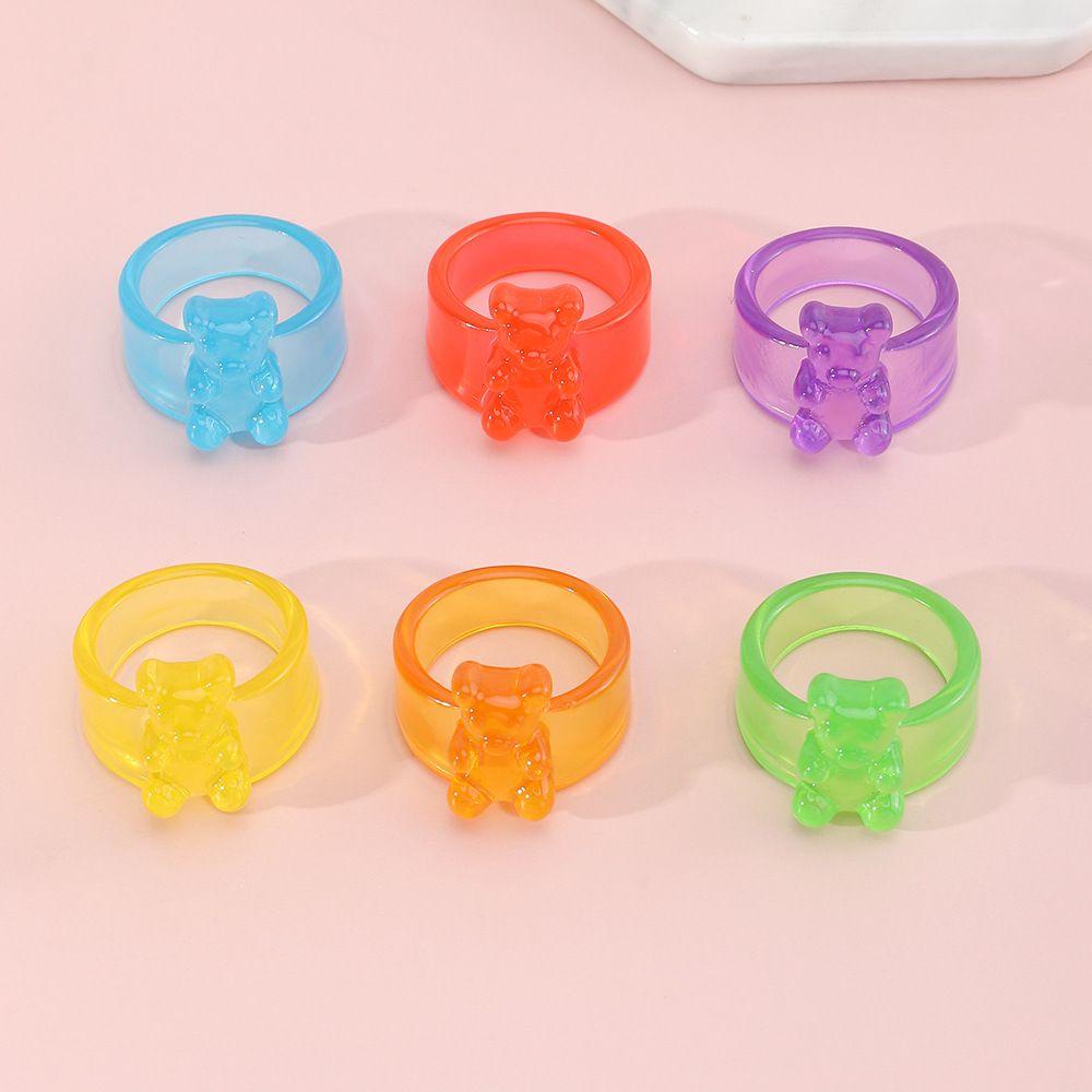 Mxbeauty Cincin Resin Lucu Geometris Warna Permen Beruang Bulat Gadis Gaya Korea Rings