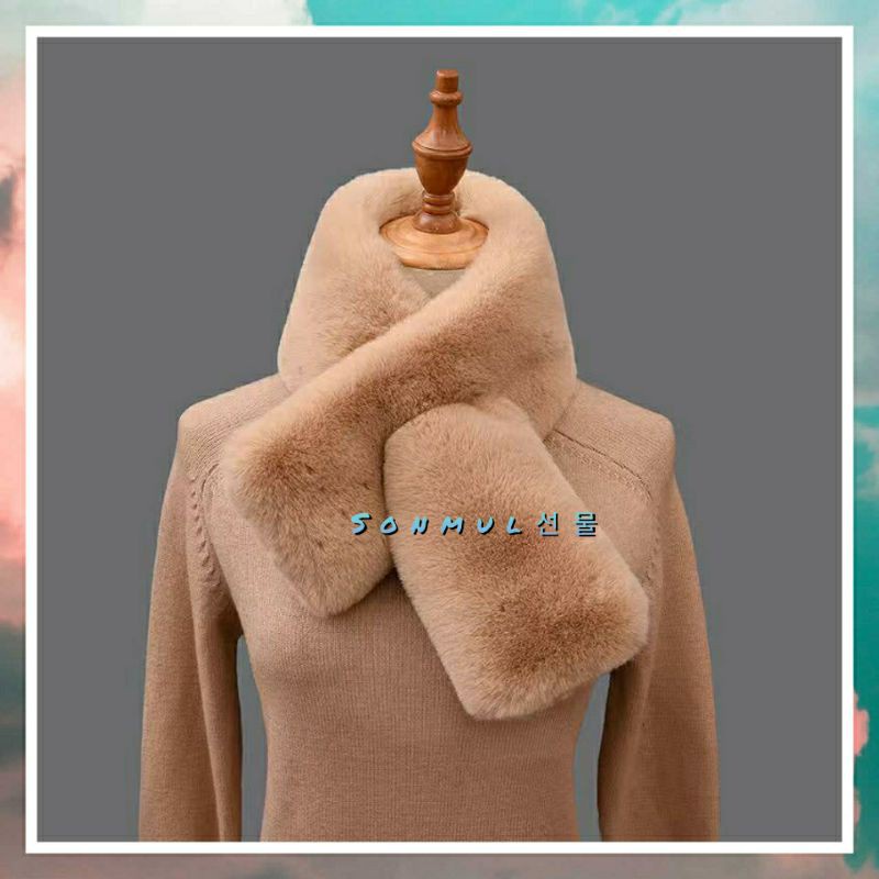 Women Rabbit Fur Scarf Shawl Collar Neck Syal Musim Dingin