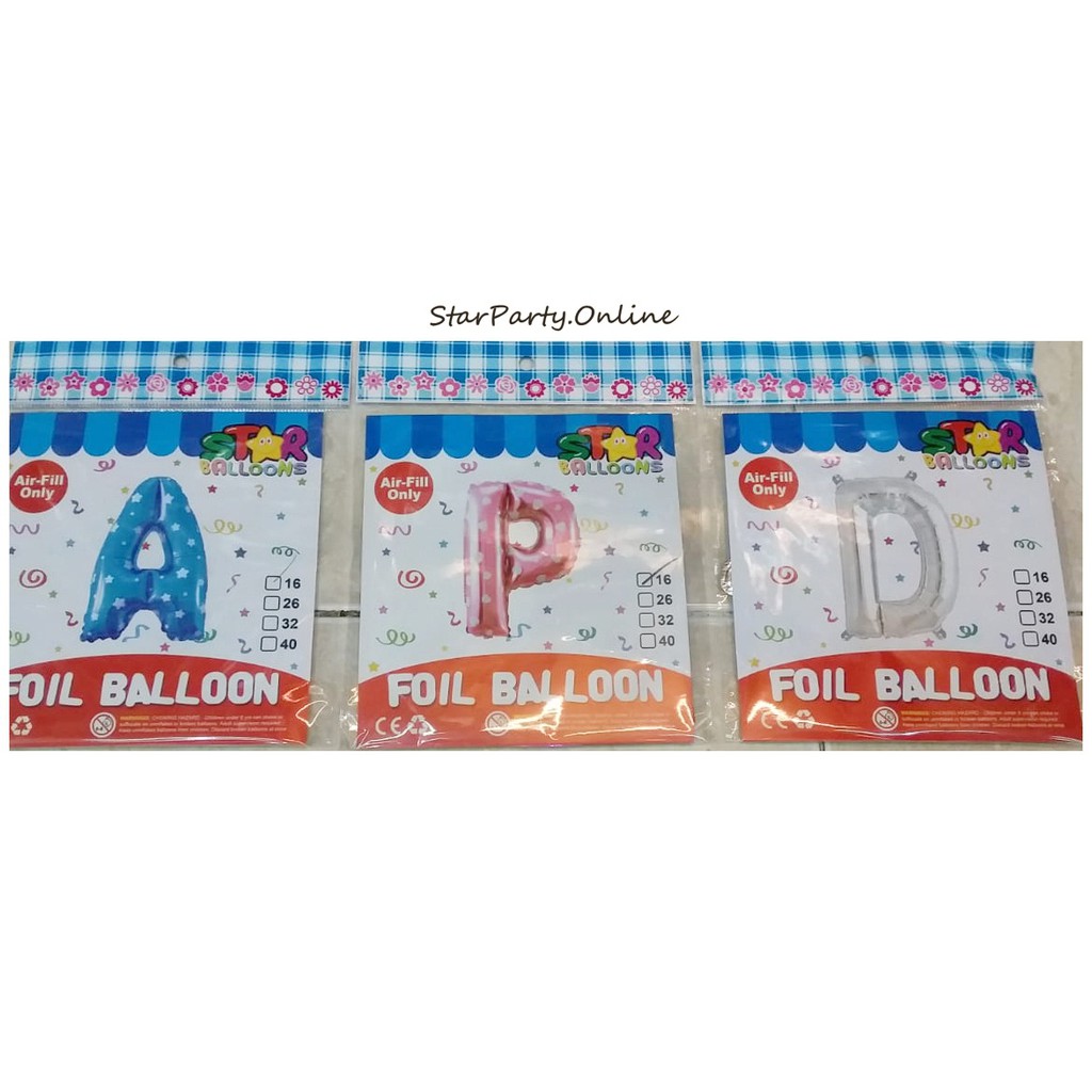 Balon Foil Harga Per Huruf Silver /Biru Motif /Pink Motif /Letter Baloon /Birthday Party