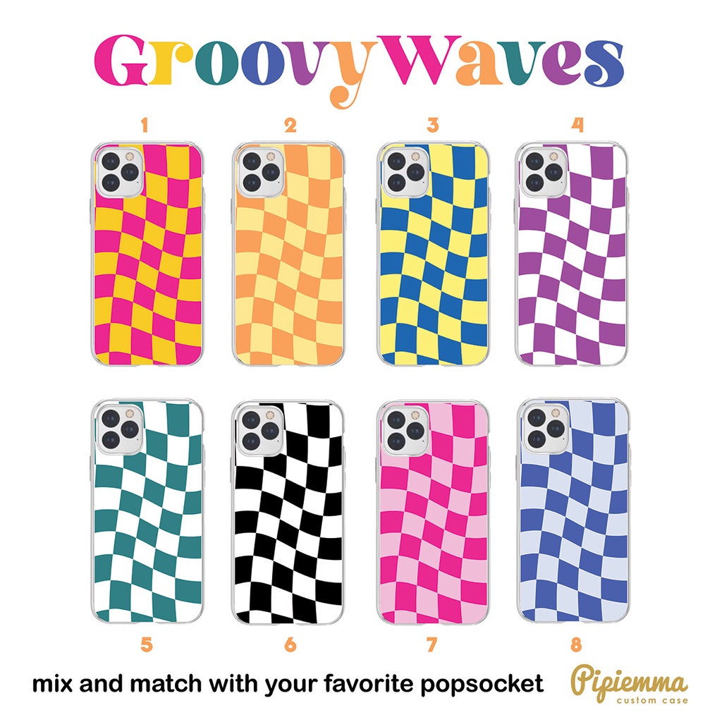 Case Hape Casing Handphone Groovy Waves Wavy Kotak Checkers Aesthetic Baru Kekinian Warna Warni iphone samsung oppo xiaomi vivo huawei note9 note10 poco reno7 a51 a50