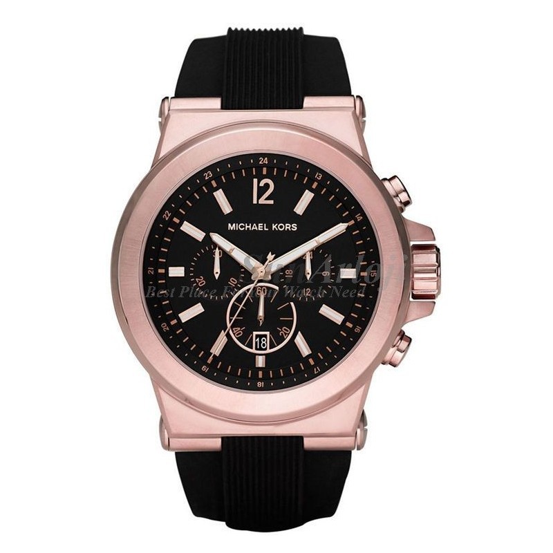 Promo MICHAEL KORS Dylan Chronograph Black Dial Black Rubber Men's MK8184 Diskon