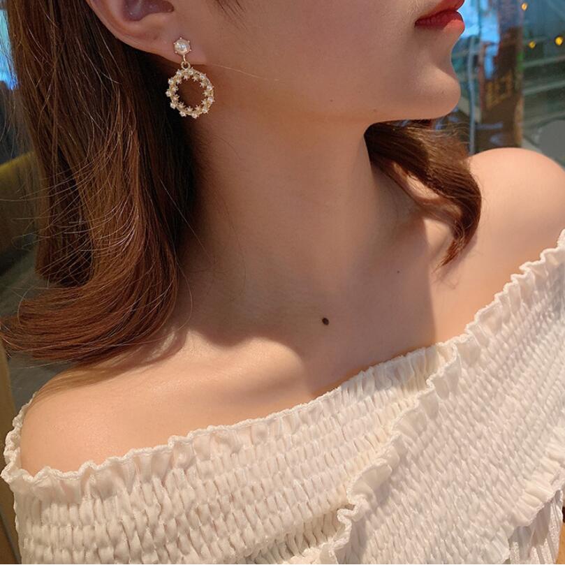 Korea fashion style anting-anting anggun online influencer New mutiara imitasi in segar sesuai denga