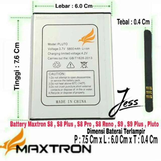 Baterai Battery Batre  Original Maxtron S9 Rainbow , S9+ , S9 PLUTO , S9 Plus