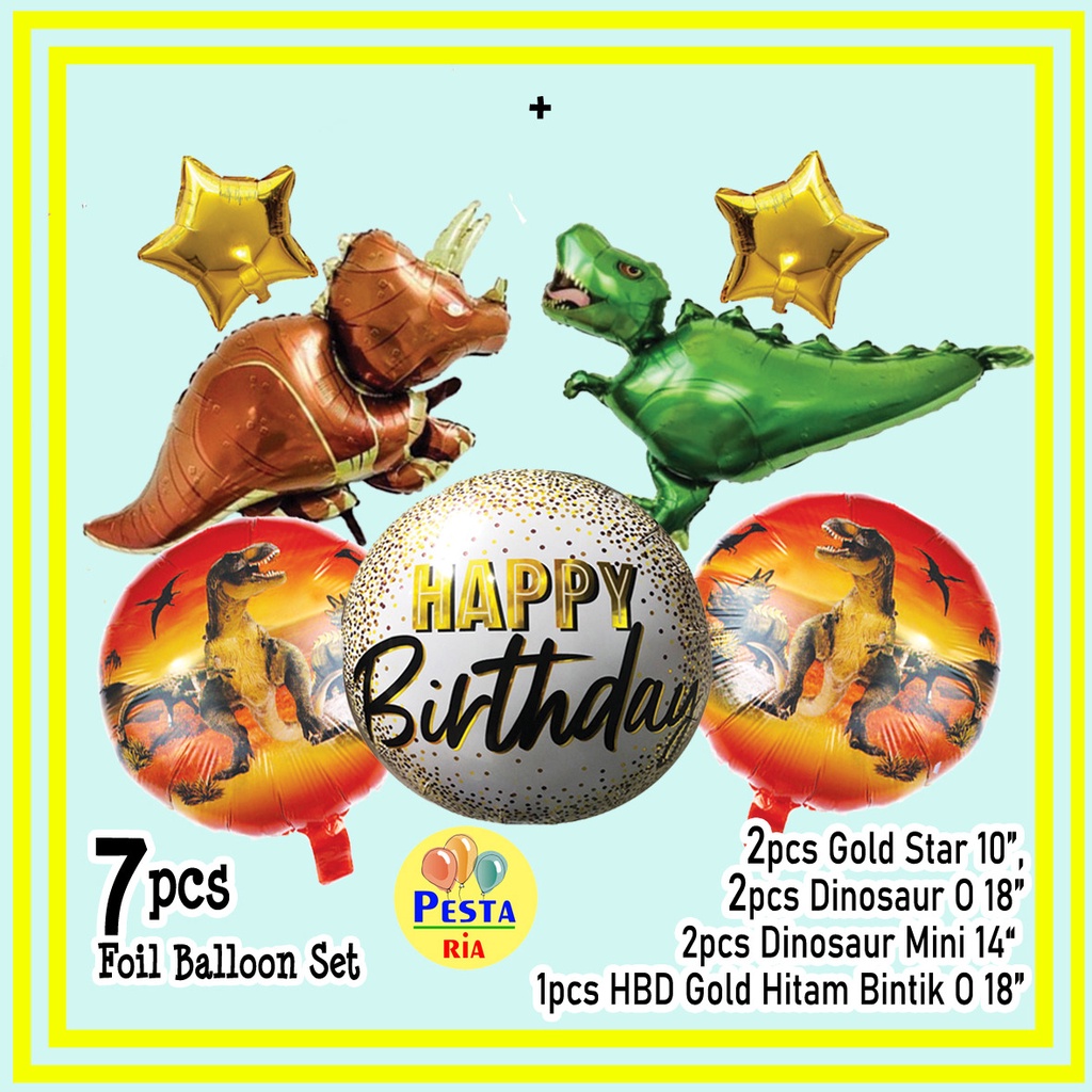 Murah (1Set Isi 7pcs) Balon Foil Set Karakter Dinosaurus, balon set karakter, balon foil karakter