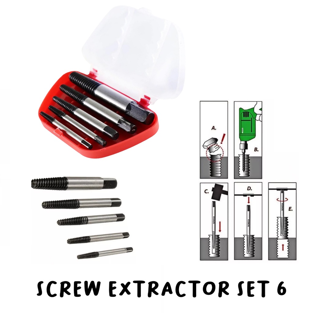 pembuka baut rusak Screwbolt extractor tap drill bit set mata bor pembuka baut rusak Pembuka Baut Rusak / Screw Extractor Set Broken 4 Pcs 6 Pcs 8 Pcs