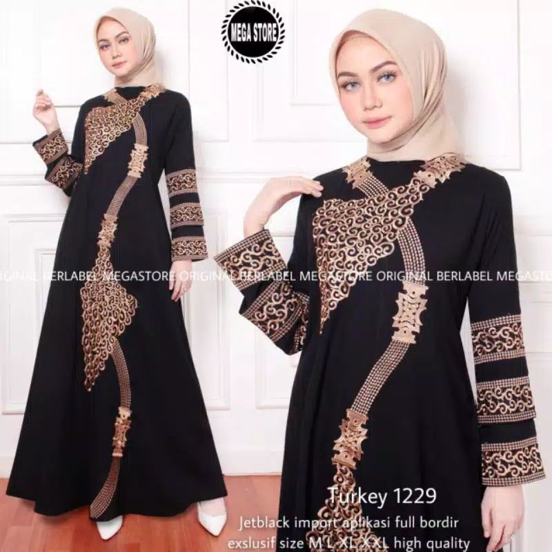 baju gamis abaya Arab india Turkey hitam syari bordir Zuhro