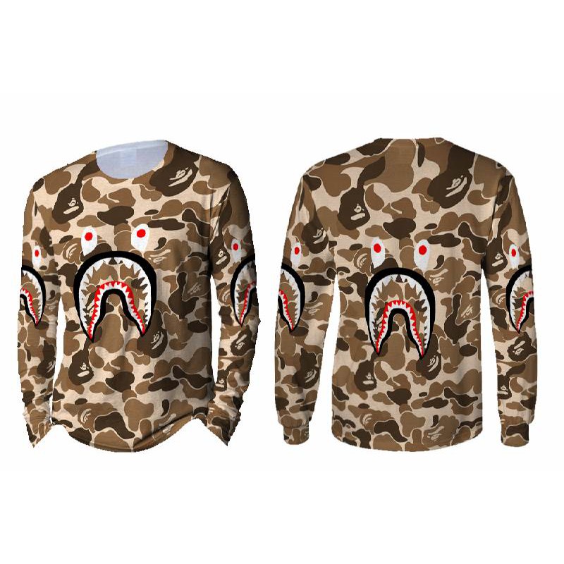 Kaos Pria Lengan Panjang BAPE  SHARK BROWN 3D Full Print Sublimation 008