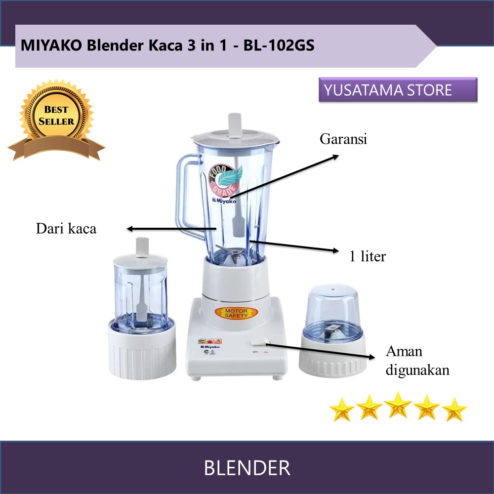 blender juicer belender perlengkapan rumah miyako 3 in 1 BL-102GS murah berkualitas garansi