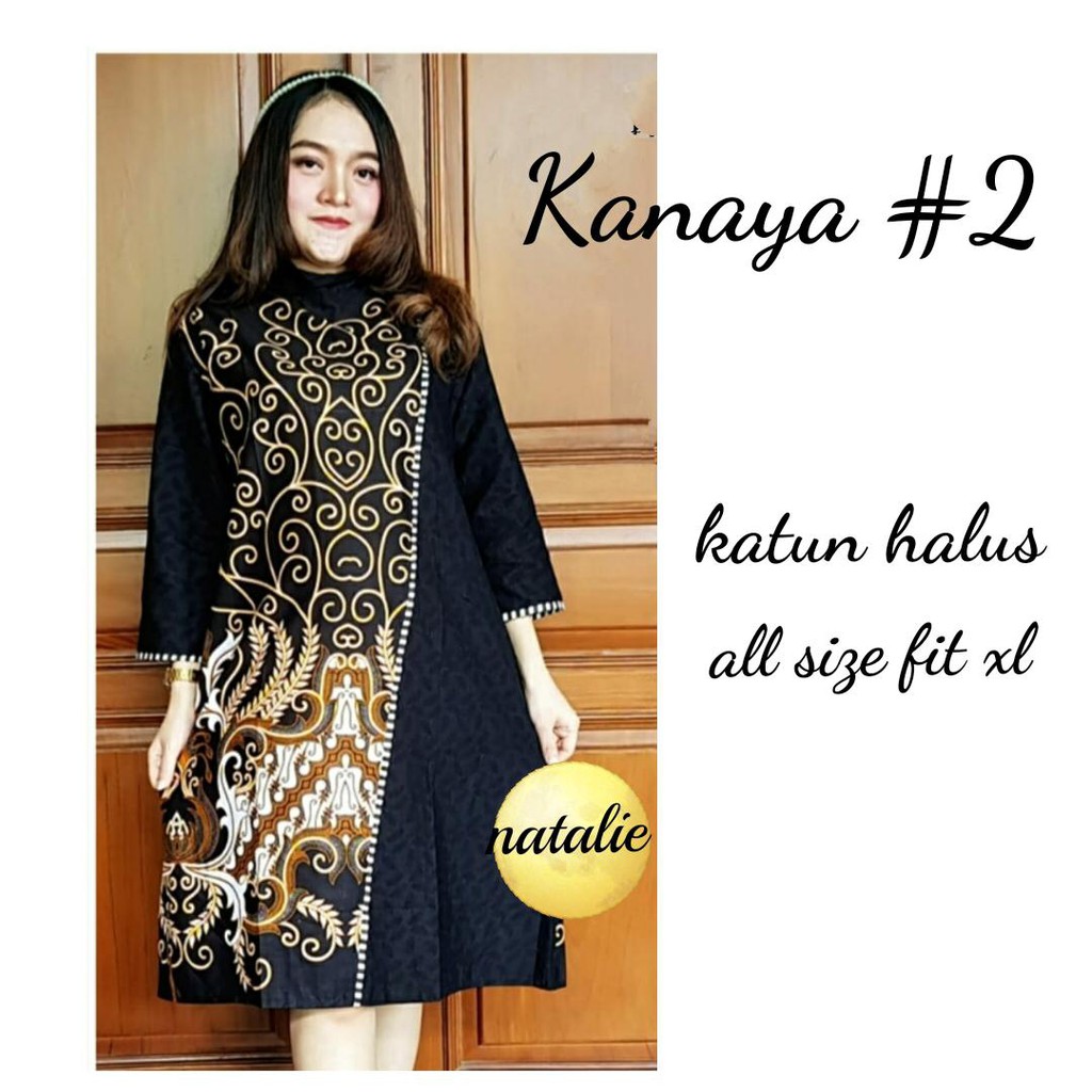 Katun Halus Dress Kanaya #2 Hitam Motif Wanita Batik Cewek Premium Modern Exclusive Sekartaji Jumbo Tunik