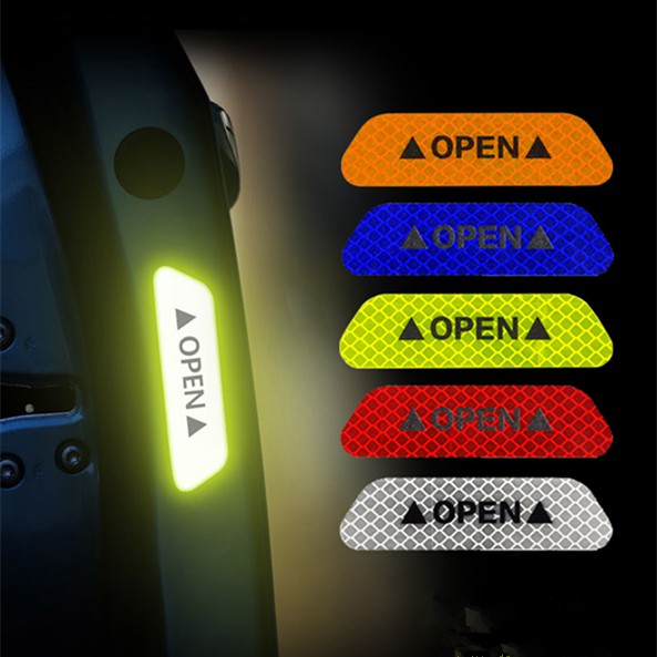 4pcs Stiker Reflektif Peringatan Open Reflektif Untuk Pintu Mobil Sepeda Diy