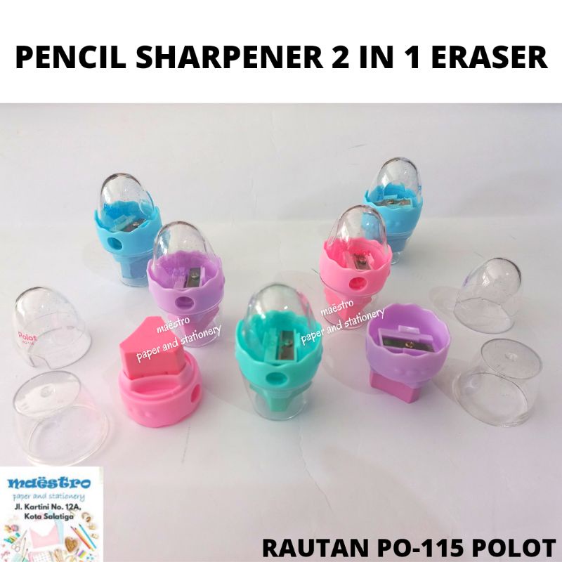 

Rautan Pensil Polot PO-115 / Pencil Sharpener 2 In 1 Eraser / Rautan Pensil Satu Lubang / Single Hole