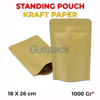 Standing Pouch Kraft Paper 18cm X 26cm Ziplock 1000Gr Kemasan Ecopack