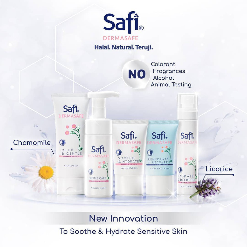 Safi Dermasafe Series (Gel Cleanser, Mousse Cleanser, Day Night Moist, Booster Mist) 3 Essential Kit