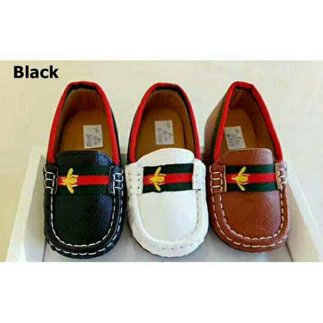 21-30 Pantofel Shoes Guccii Boy Bee Black White Brown Sepatu Pesta Anak Cowok Guci Hitam Putih Cokla
