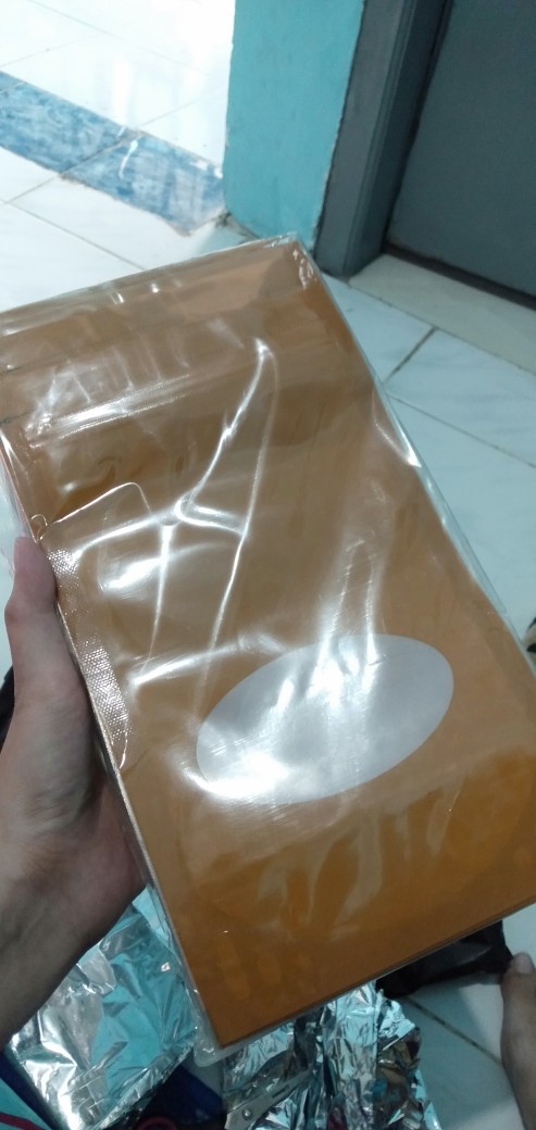 [50 Pcs] Kemasan Standing Pouch Berdiri Window Oval Orange 14 X 23 / 14x23 / 500 Gr Klip