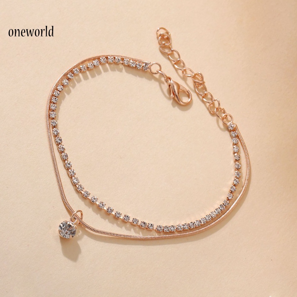 Oneworld Gelang Kaki Wanita Model Rantai Ular Lapis Ganda Bahan Alloy Hias Berlian Imitasi Untuk Pantai