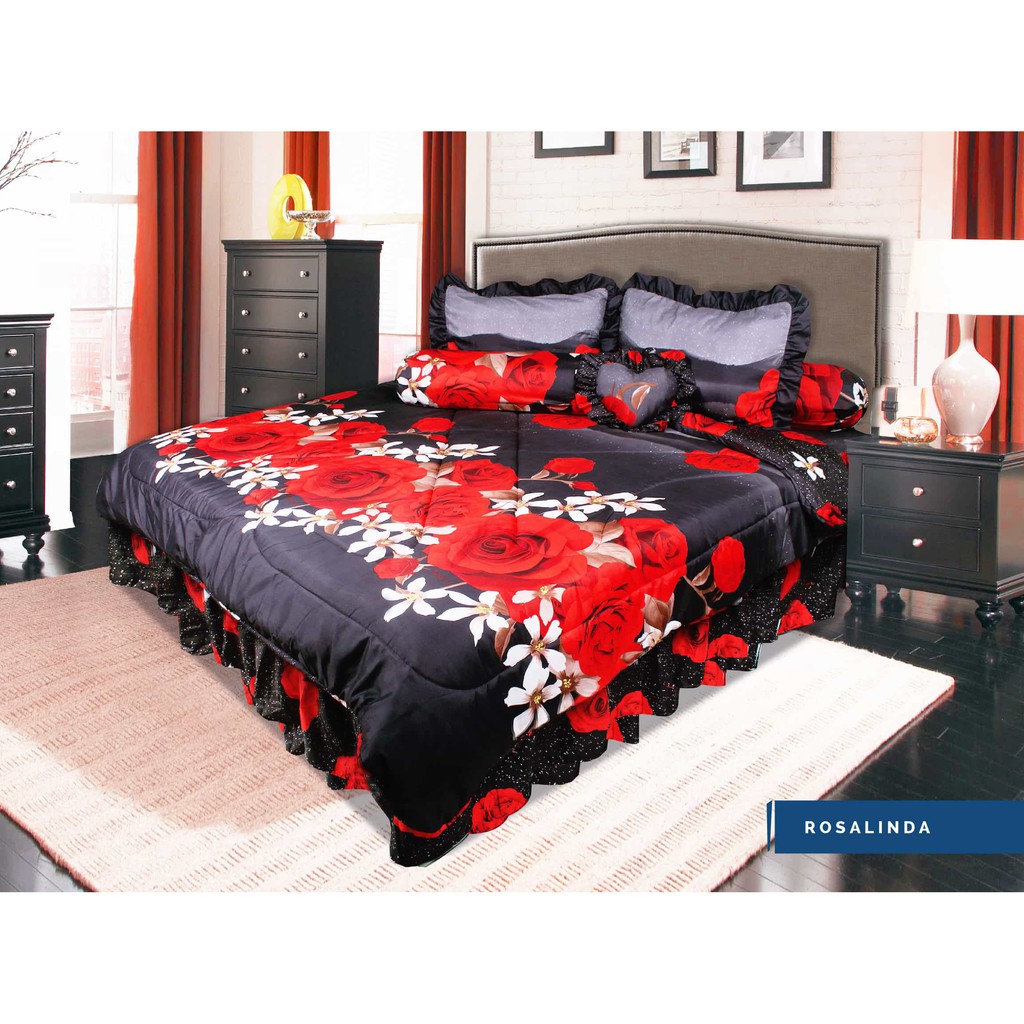 BEDCOVER SET 180x200 CALIFORNIA KING NO 1 SPREI RUMBAI MOTIF ROSALINDA BED COVER  BADCOVER BETCOVER