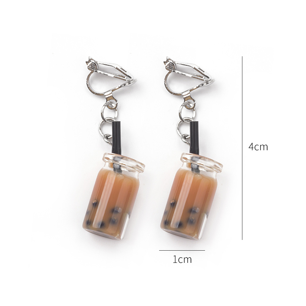 Anting Klip on Tanpa Tindik Bahan Resin Bentuk Milk Tea Untuk Wanita