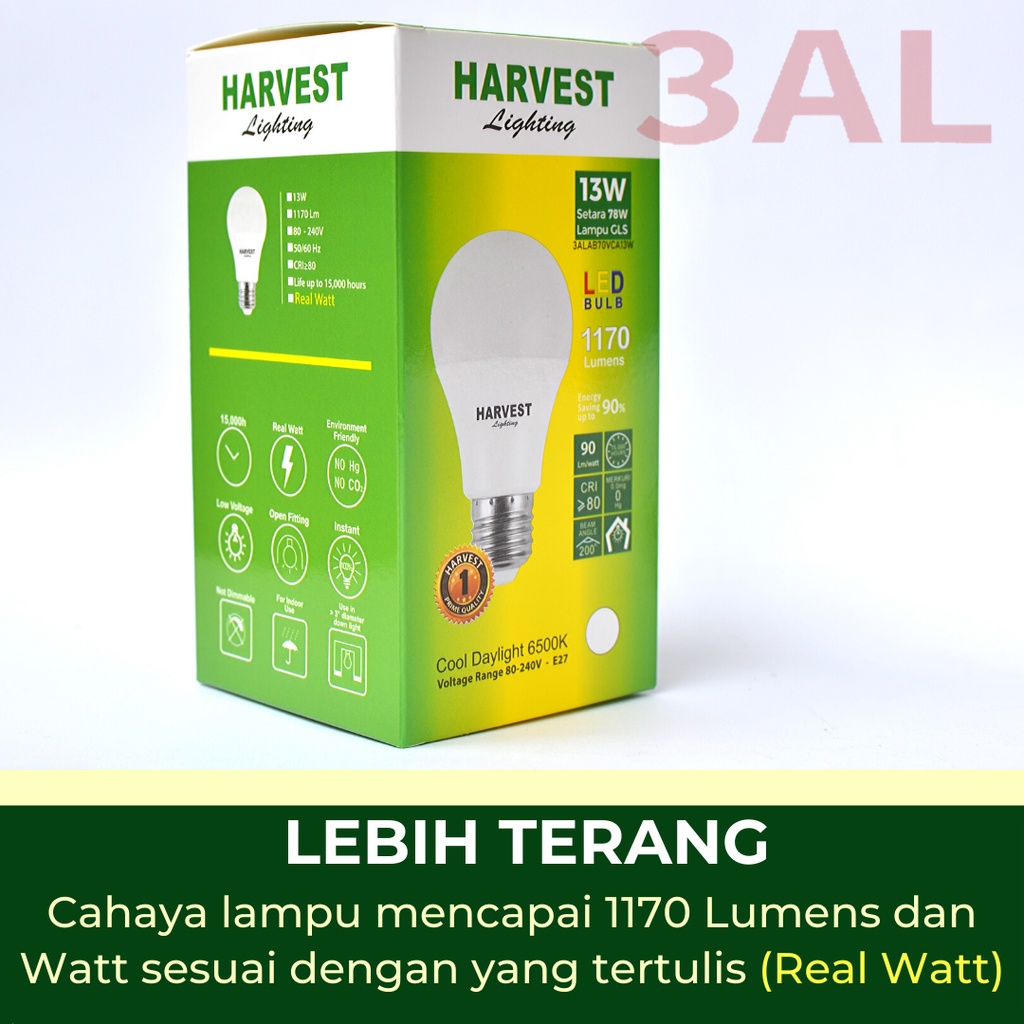 13W - Paket Isi 9 - HARVEST LIGHTING Lampu Bohlam LED A Bulb  13 Watt Lampu Hemat Energi Original Bersertifikasi SNI dan Bergaransi