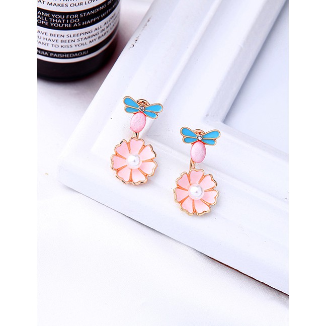 LRC Anting Tusuk Fashion Gold Drops Of Oil Flowers S925 Sterling Silver Pearl Earrings D17366