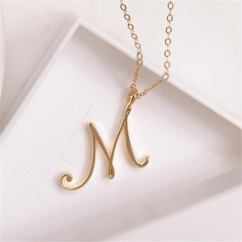 Lily Alphabet Kalung Inisial Wanita Perhiasan Cursive Mewah Minimalis Lapis Emas 26huruf