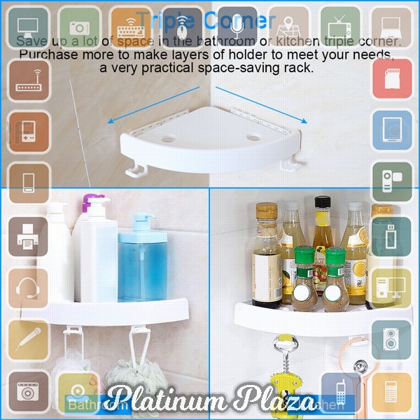 BATHE PROJECT Rak Gantungan Sudut Dinding Kamar Mandi Multifungsi Corner Shelf - OT00`29H2GA-- White