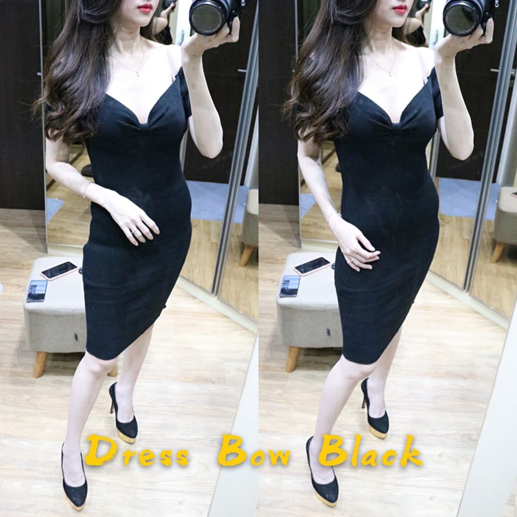 MDLV ~ DRESS BOW RAJUT DRESS BODYCON DRESS KOREA STYLE DRESS SEXY FASHION WANITA